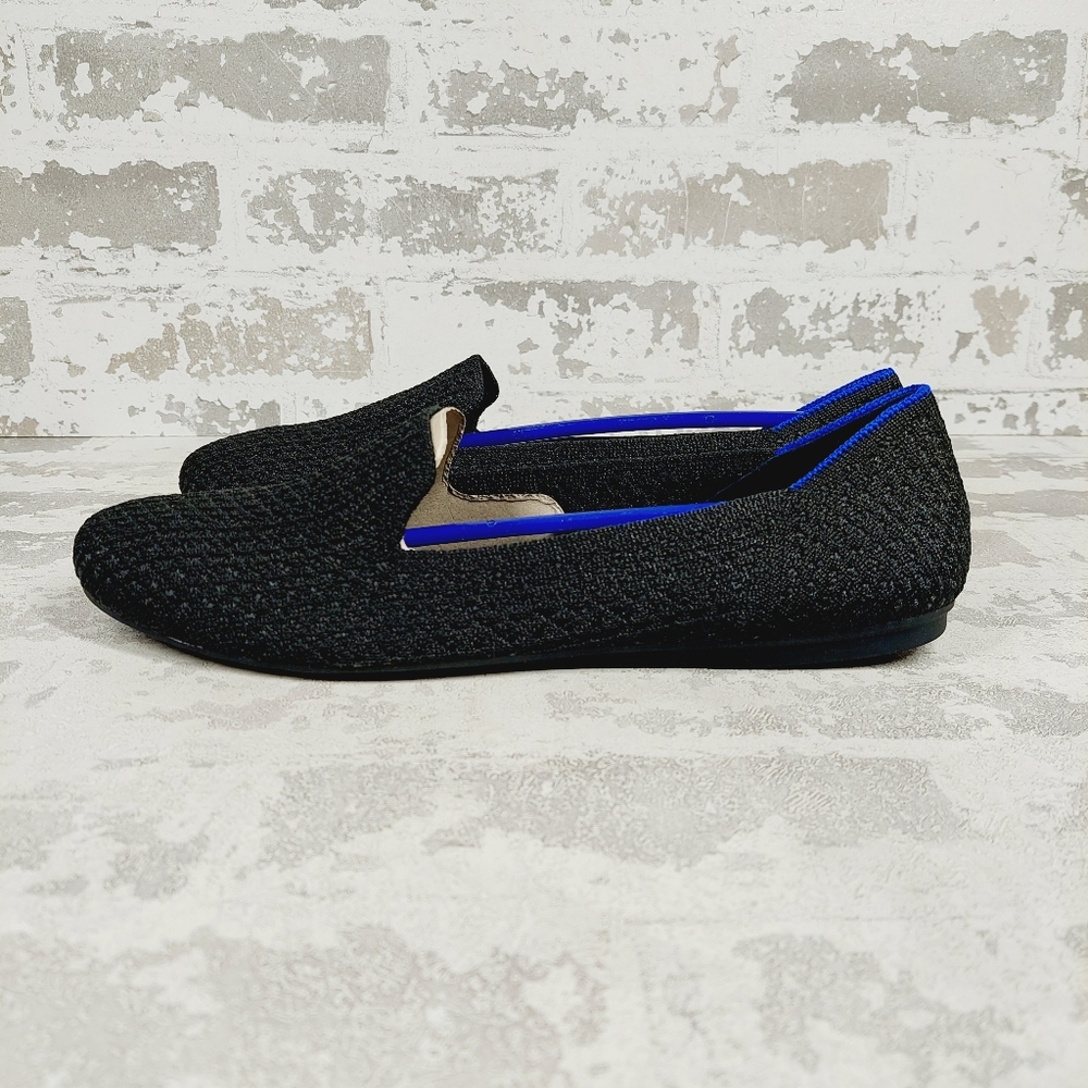 New Rothy's The Flat Black Crochet Knit Round Toe Slip On Loafers X81